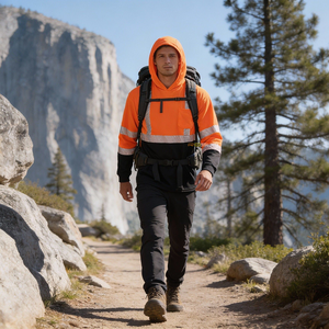 UPF50 ANSIクラス3 反射材付き高視認性長袖安全Tシャツ フード付き メンズ ロゴ入り 速乾性 通気性 - Product Image 5