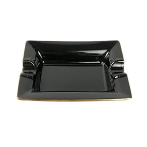 12x9x2.5cm small mini size portable rectangle ceramic cigar ashtray with two cigar rests for indoor and outdoor use