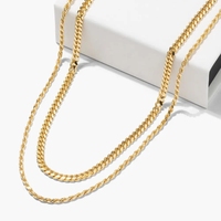Collier superposé étanche en chaîne dorée pour homme, style hip-hop, en acier inoxydable, chaîne cubaine et chaîne torsadée plaqué or 18 carats