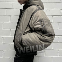 Manteau matelassé en velours côtelé pour hommes Blouson aviateur gris réversible à capuche avec fermeture éclair double épaisseur