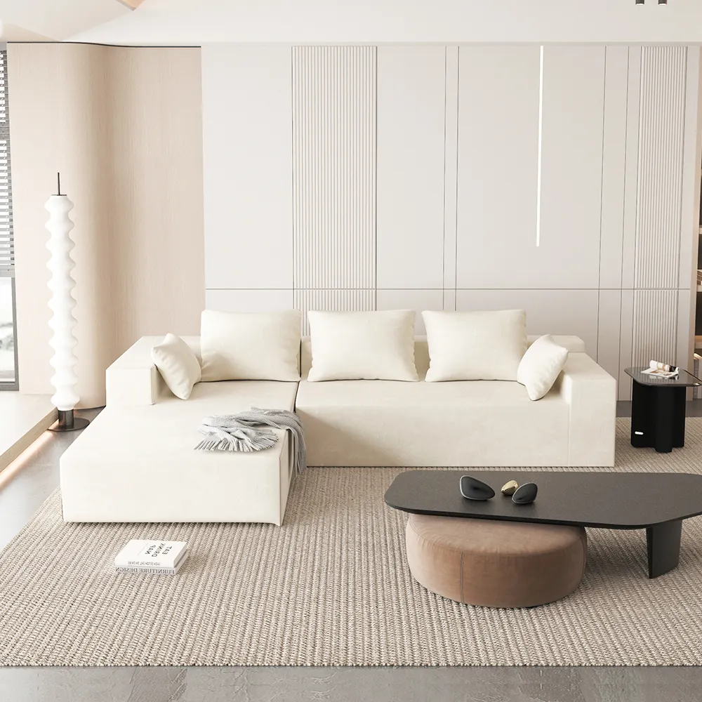 أريكة غرفة معيشة بيضاء الشكل على شكل حرف I/L تتحول إلى سرير أو أريكة صالون