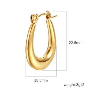 Boucles d'oreilles créoles vintage en acier inoxydable plaqué or 18 carats, étanches, design épais en forme de goutte d'eau, pour femme, cadeau de fête - Product Image 4