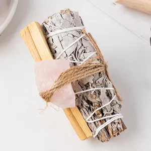 4 inci California Sage tongkat Palo Santo dupa kristal batu mentah Nutgun 3 buah Smudging penyembuhan meditasi Pembersihan rumah