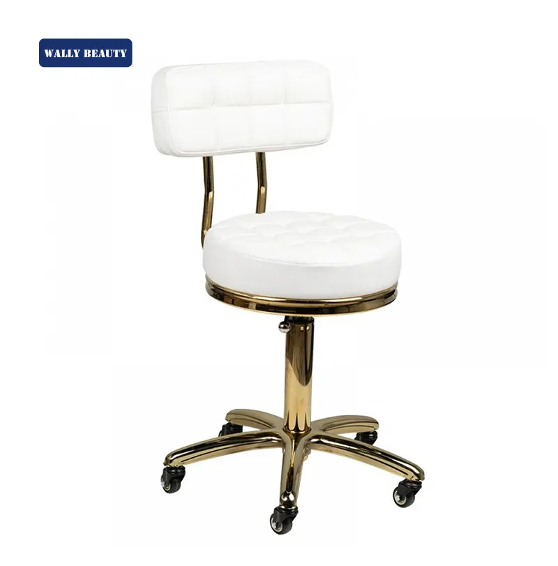 Wallybeauty – chaise de coiffure roulante réglable avec roulettes, siège principal blanc, tabouret de Salon