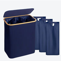 Panier à linge avec couvercle 3 sections Panier à linge Poignées en bambou pour salle de bain 160L Panier de rangement à linge pliable de grande capacité