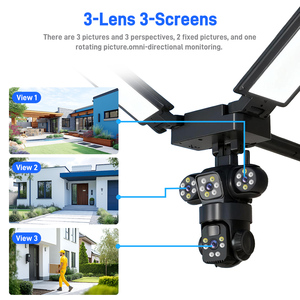 Caméra solaire sans fil avec éclairage 4G LTE, 3 objectifs, 3 écrans, suivi automatique 360° ° Sirène d'alarme à batterie V380 Pro CCTV extérieure - Product Image 3