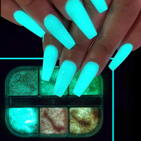 Vente en gros de poudre de paillettes pour ongles au néon laser au sucre lumineux Symphony Logo personnalisé nouveau matériau à paillettes brillantes à 6 grilles/boîte