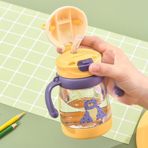 Gobelet d'apprentissage anti-fuite pour bébé avec personnage de dessin animé, 450 ml, sans BPA, réutilisable, bouteille d'eau en plastique pour enfants avec paille/sangle - Product Image 2