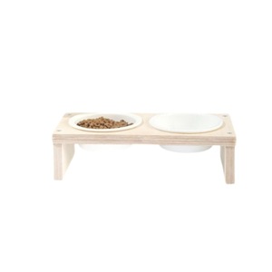 Ceramic Cat Feeding Station Dual Bowls Elevated <b>Pet</b> <b>Food</b> Water Dish Set For Indoor Use - Product Image 1