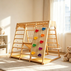 Estructura de escalada interior de madera con agarres de roca coloridos y columpio para niños de 4 a 6 años, estructura de escalada de madera - Product Image 5