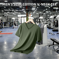 T-shirt décontracté en jersey 100 % coton à col en V pour homme, coupe ajustée, couleur unie, personnalisable OEM avec impression sérigraphiée, modèle vierge