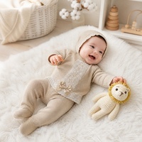 Combinaison en coton pour bébé KAIYUE, ensemble pull tricoté sur mesure pour nouveau-né avec dentelle sur le devant, leggings à pieds intégrés et bonnet