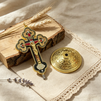 Croix de table orthodoxe HT, crucifix en alliage de zinc émaillé avec base, décoration religieuse pour autel, cadeau