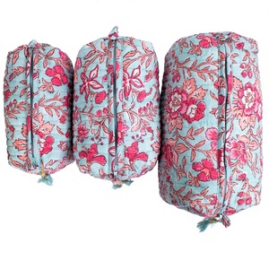 Floral Print Zipper Cosmetic Bags Set Medium Size Bohemian Style Textile Pouches for Travel Makeup <b>Storage</b> - Product Image 2