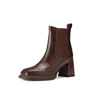 Sepatu Boots Wanita Ujung Runcing Warna Solid Kulit Asli Tahan Air Nyaman Model Tinggi Retro