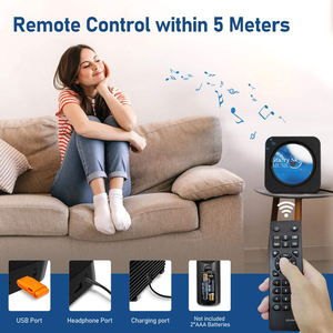 เครื่องเล่นซีดีไร้สายแบบพกพา พร้อมรีโมทคอนโทรล ปรับแต่งได้ ใช้บลูทูธในบ้าน มีลำโพงในตัว ชาร์จไฟได้ เหมาะสำหรับใช้ในบ้านและนักเรียน - Product Image 4