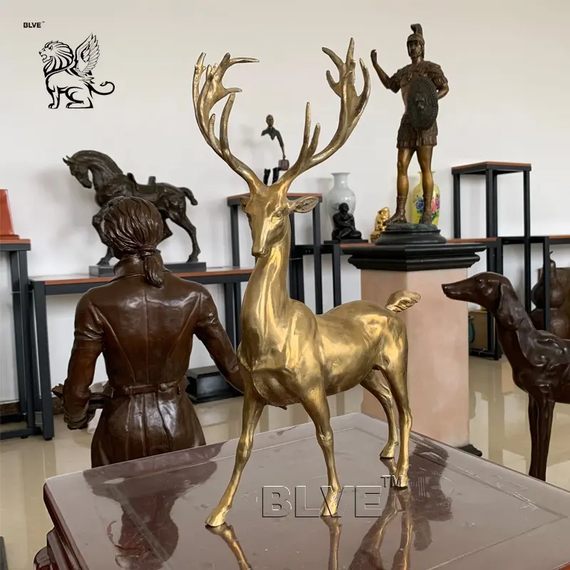 hot sale table pendulum home decor small size metal art brass animals sculpture bronze deer statue BSD-422