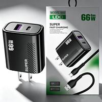 Chargeur rapide pour téléphone portable 66W avec câble USB Type-C PD, chargeur USB Type-C à charge rapide, adaptateur de voyage USB-C, prise EU US
