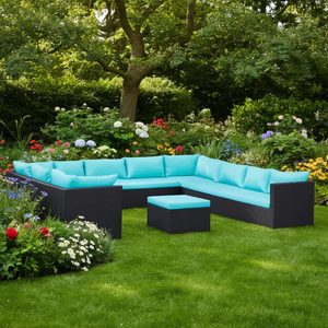 Ensemble de salon de jardin en polyrotin noir 6 places, résistant aux intempéries, mobilier d'extérieur au design contemporain - Product Image 2