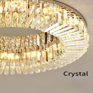 JACKSUN Lámpara de Techo de Cristal LED K9, Lámpara de Montaje Empotrado Redonda de Acero Inoxidable Dorado para Decoración de Sala de Estar, Iluminación de 60x19cm - Product Image 4