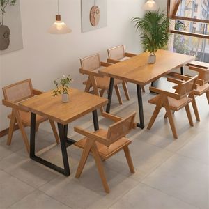 Ensemble de chaises de <span class=keywords><strong>salle</strong></span> <span class=keywords><strong>à</strong></span> <span class=keywords><strong>manger</strong></span> en rotin de style nordique de luxe, table en bois, 4 places, pour restaurant, café, maison, cuisine - Product Image 2