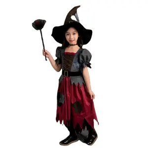 Traje de fantasia menina halloween, fantasia, chapéu de bruxa, cosplay, vestido de princesa para meninas, trajes de filmes, 10 conjuntos