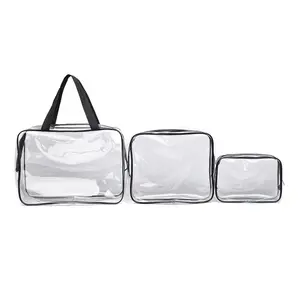 3Pcs Crystal Clear Cosmetic Bag Travel Toiletry Bag Set with Vinyl PVC Blank Make-up Pouch