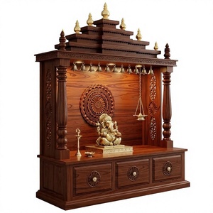 Marble Look Wooden Carved Modern Temples Designer Wooden Temple Pooja Mandir Modern Design Wooden Temple Indian Pooja Room - Product Image 2