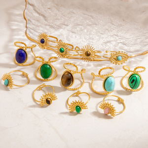 แหวนทองชุบสไตล์ยุโรปสำหรับผู้หญิง ประดับด้วยหินธรรมชาติรูปดาว ดีไซน์เรขาคณิต เหมาะสำหรับเป็นของขวัญเครื่องประดับ - Product Image 1