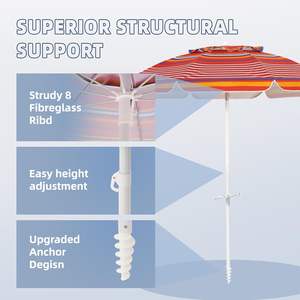 Parasol de plage portable en Oxford durable de 6,5 pieds avec mât inclinable en alliage d'aluminium, ancre de sable et sac de transport - Product Image 6