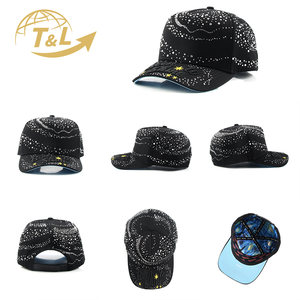 4UGEAR Wholesale Gorras Curved hat Body Rhinestones Black Suede Brim Barbas Hats 5 Panel a Frame the Gorras Barbas Hats - Product Image 2