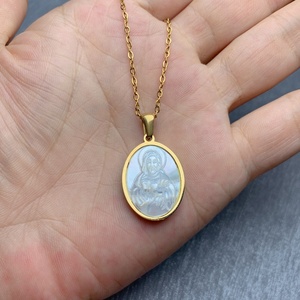Collier en acier inoxydable en forme de coquille de mer, pendentif religieux <span class=keywords><strong>jésus</strong></span>, notre-dame, vierge <span class=keywords><strong>marie</strong></span>, cœur sacré pour femmes, vente en gros - Product Image 4