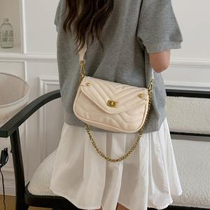 Women's Quilted Chain Shoulder Bag 7 Inch White <b>Lock</b> Closure Everyday Outfits - Product Image 2