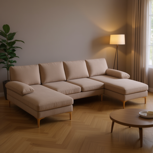 Divano modulare da interno in cammello a 4 posti a forma di U eleganti mobili da soggiorno - Product Image 2