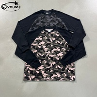 YOUMI ODM/OEM Camiseta de Manga Larga para Hombre, Estilo Urbano Vintage, Oversize, 100% Algodón, Bloques de Color, Camuflaje, Tejido Waffle, Transpirable