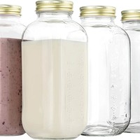 Bouteille de boisson en verre carré 32oz avec poignée et paille pour le lait, le thé, le jus, Kombucha, vente en gros