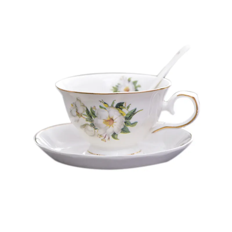 कस्टम लोगो पुष्प सिरेमिक चाय कप तश्तरी चीनी मिट्टी के फूल कॉफी कप डिश चाय मग के साथ
