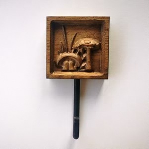 Solid <b>Wood</b> Wall <b>Hook</b> Mushroom Design Square Shape <b>Coat</b> And Cap Holder Nordic Style No Drilling Required - Product Image 1