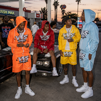Ensemble de survêtement pour homme en nylon froissé léger, veste coupe-vent à capuche et short orange à motifs, ensemble 2 pièces, style rétro Y2K streetwear
