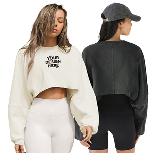 Felpe Corte da <span class=keywords><strong>Donna</strong></span> a Maniche Lunghe Maglietta Girocollo Stampa Personalizzata Tinta Unita Stile Streetwear con <span class=keywords><strong>Cappuccio</strong></span> per Autunno Inverno - Product Image 1