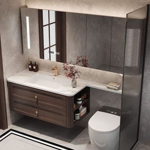 New Chinese style solid wood walnut bathroom cabinet toilet side extension oak washbasin face bathroom cabinet - Product Image 2