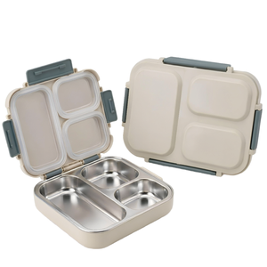 Boîte à lunch bento de haute qualité en acier inoxydable pour le stockage des aliments et la prévention des fuites, sans BPA, 4 compartiments, compatible micro-ondes - Product Image 1