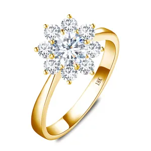Trendy Luxury 1 Carat Moissanite Diamond Sun Flower Ring True Engagement gold rings for women 18k real gold