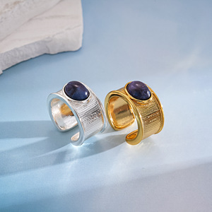 Latest Gold Plated Daily Wear Wave Texture Oval Natural Stone Open <b>Ring</b> Exaggerate Wide <b>Thick</b> Stainless Steel Opening <b>Ring</b> - Product Image 5