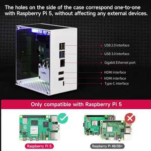 <span class=keywords><strong>Raspberry</strong></span> <span class=keywords><strong>Pi</strong></span> 5 Gehäuse 'Seaview' mit Metall, staubdichten Magnetnetzen, OLED-Display, Kühllüfter, RGB-Beleuchtung & M.2 SSD - Product Image 6