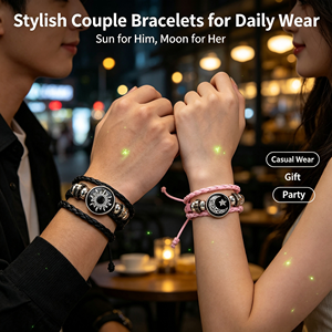 Pulseras de Pareja Ajustables con Diseño de Luna y Sol que Brillan en la Noche, Estilo Punk, de Cuero PU, Juego de Regalo para Él y Ella, Apilables - Product Image 2