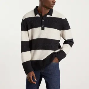 Finch Garment custom men t shirt polo di alta qualità manica lunga a righe in lana elasticizzata Rugby polo de hombre moda 2023