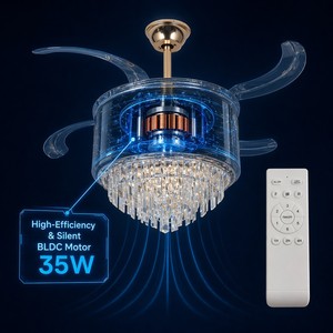 Ventilateur de plafond en cristal de 48 pouces avec lumière LED, moteur DC et télécommande pour salon, lustre moderne - Product Image 6