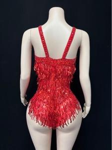 Deslumbrante Traje de Baile Latino con Flecos y Top Halter, Elegante Atuendo para Espectáculos de Danza, Discotecas y Grandes Actuaciones - Product Image 3