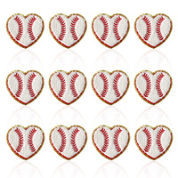 En gros, Patchs chenille en forme de cœur de baseball, texture douce, broderie éponge, badge thermocollant, bordure à paillettes dorées, pour vêtements universitaires